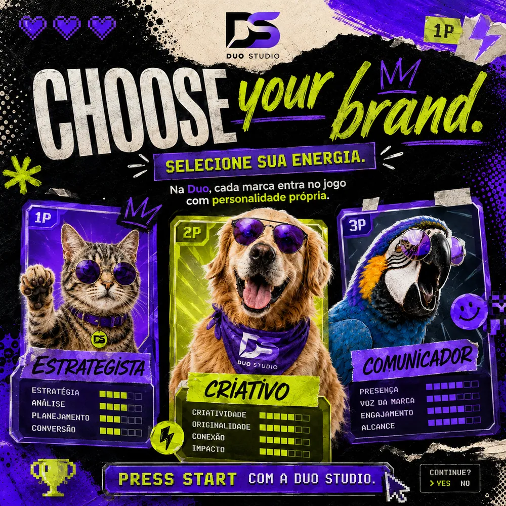 Arte da Duo Studio — Choose your brand: estrategista, criativo, comunicador.